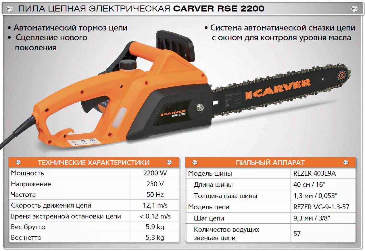 Пила цепная электрическая Carver RSE 2200